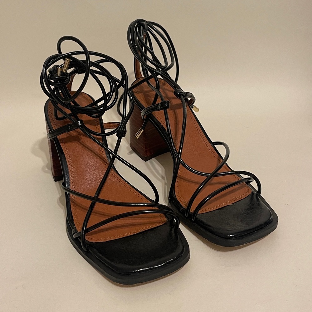 Block heel minimal strappy sandal asos black leather
